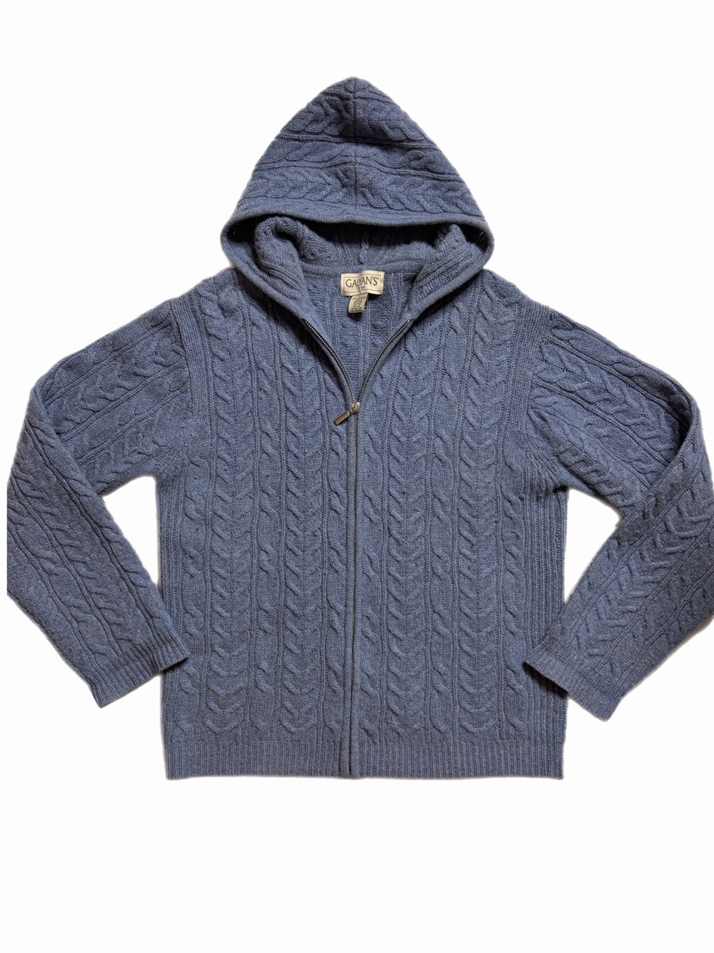 VTG Galyan’s 100% Lambswool Cable Knit Hooded Cardigan Sweater L Full Zip Pastel